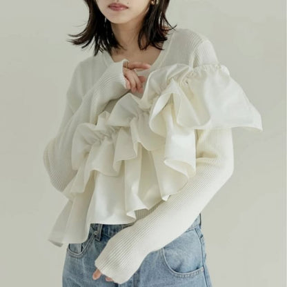 Ruffle Trim Round Knit Top