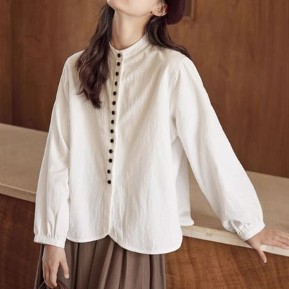 Band Collar Button Blouse