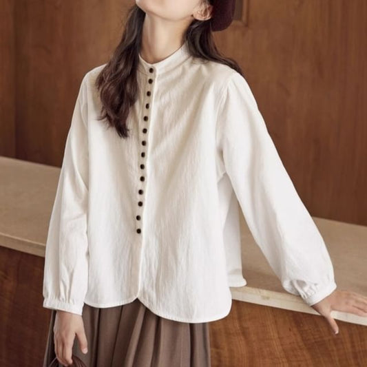 Band Collar Button Blouse