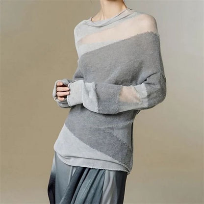Cowl Neck Sheer Knit Long Sleeve