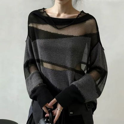 Cowl Neck Sheer Knit Long Sleeve