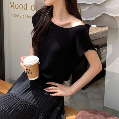 One Shoulder Ruched Knit Top