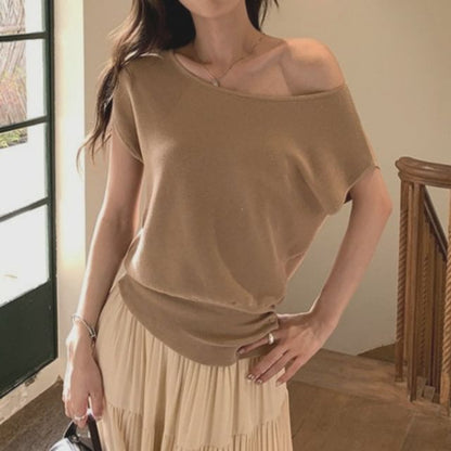 One Shoulder Ruched Knit Top