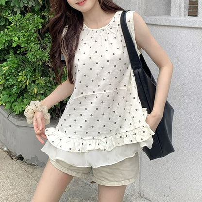 Polka Dot Ruffled Hem Tank