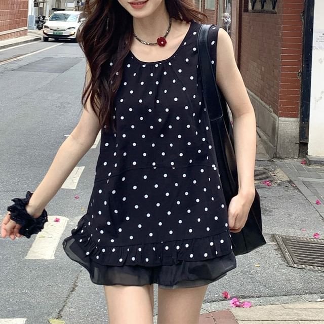 Polka Dot Ruffled Hem Tank