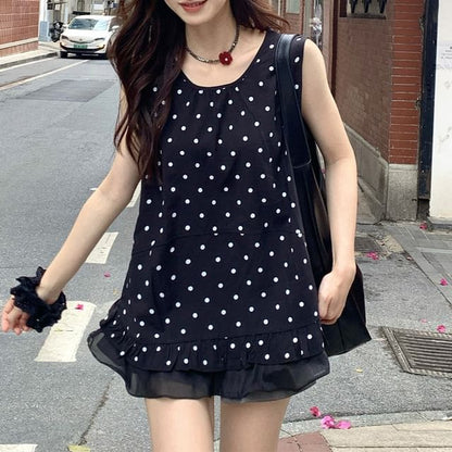 Polka Dot Ruffled Hem Tank