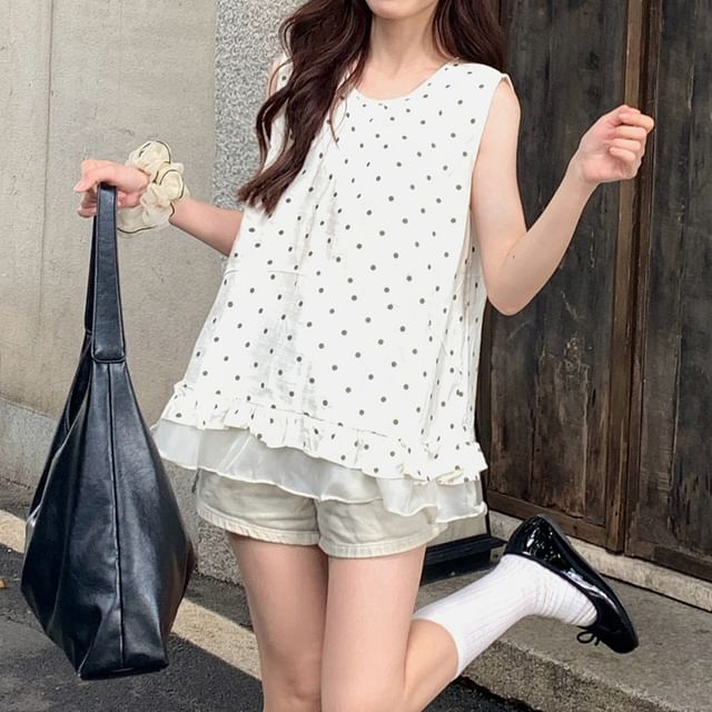 Polka Dot Ruffled Hem Tank