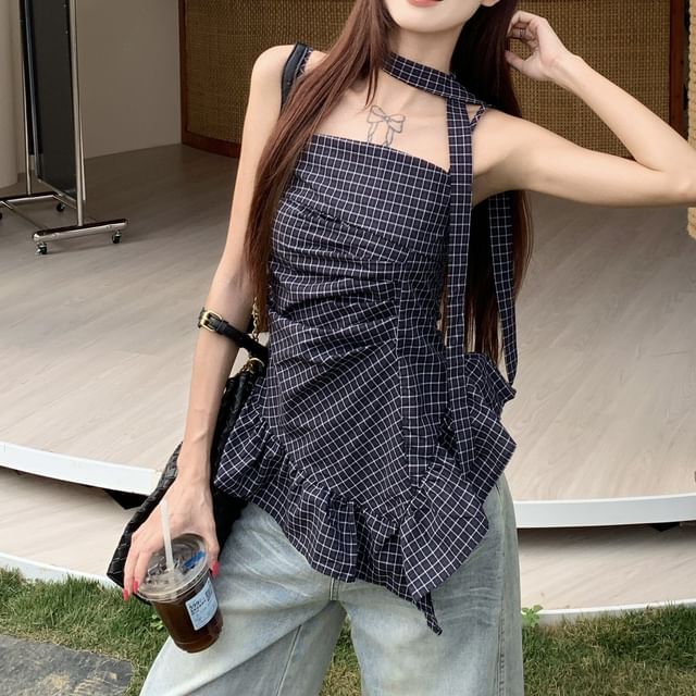 Asymmetrical Ruched Camisole with Scarf Set