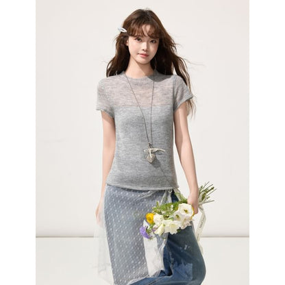 Crewneck Short-Sleeve Knit Top