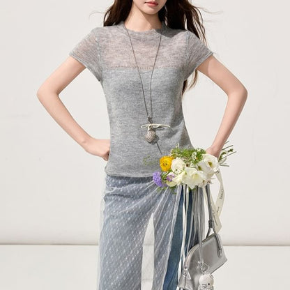 Crewneck Short-Sleeve Knit Top