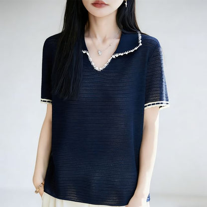 Beaded Accent Knit Top with Short Sleeves