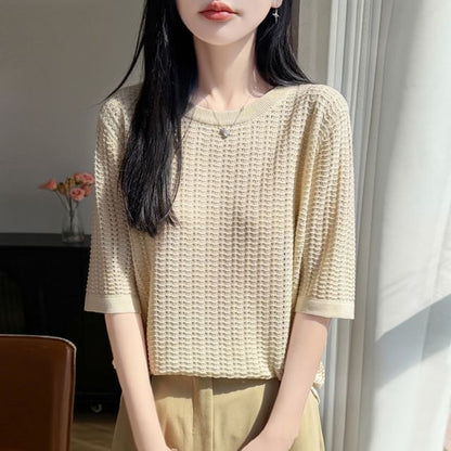 Waffle Knit Crewneck Top