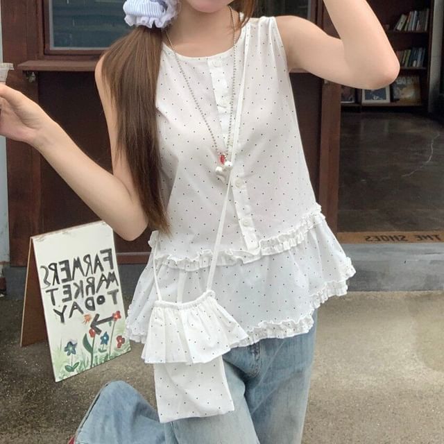 Dotted Frill Sleeveless Top