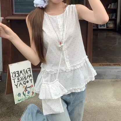 Dotted Frill Sleeveless Top