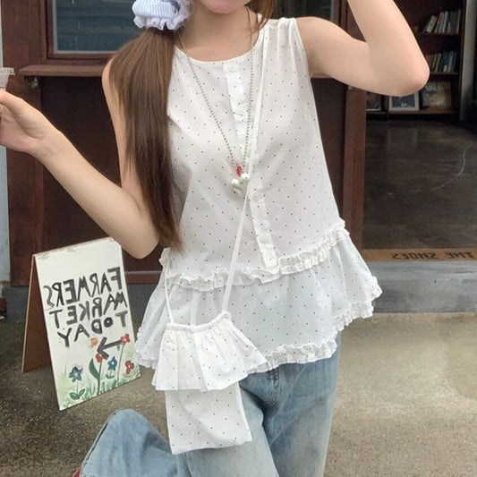 Dotted Frill Sleeveless Top