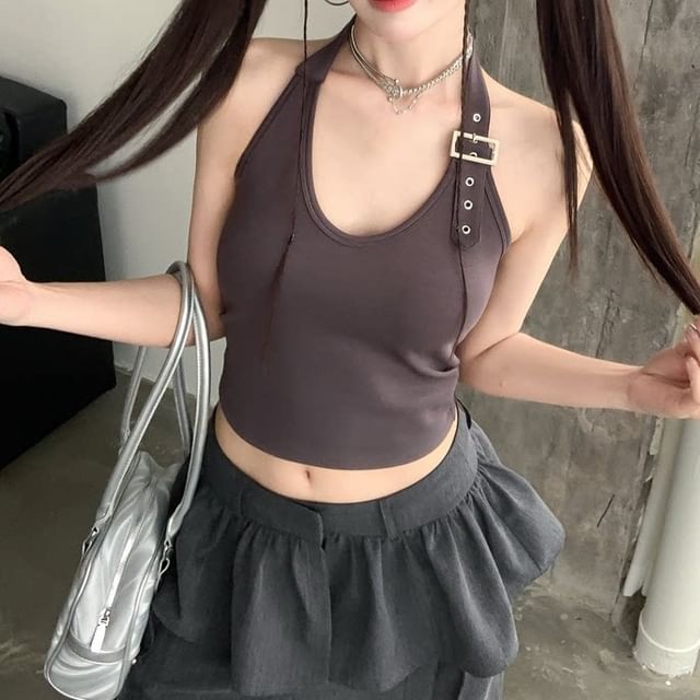 Buckled Halter Crop Top