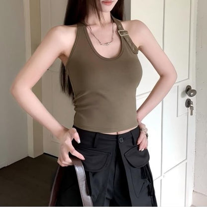 Buckled Halter Crop Top