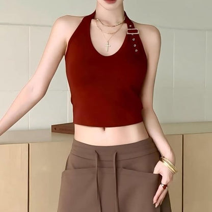 Buckled Halter Crop Top
