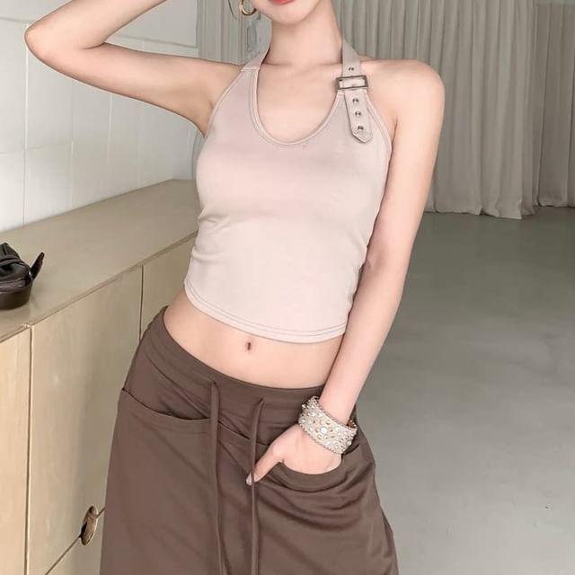 Buckled Halter Crop Top