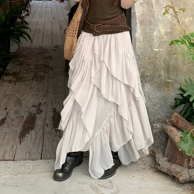Cutout Back Tank with Maxi Skirt and Belt Set