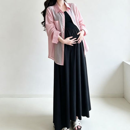 Maternity Collared Shirt and A-Line Dress Set