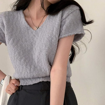 Cropped V-Neck Jersey Tee
