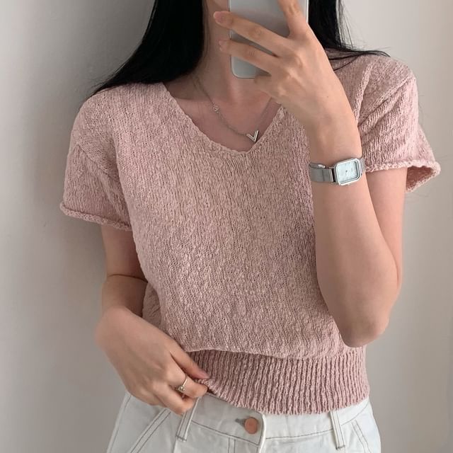 Cropped V-Neck Jersey Tee