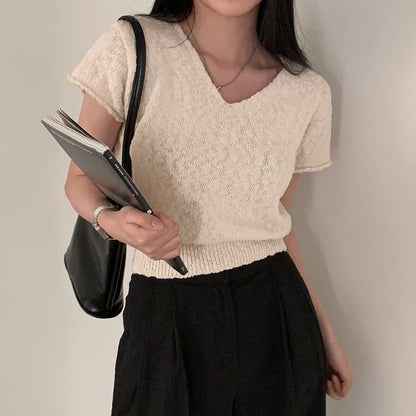 Cropped V-Neck Jersey Tee