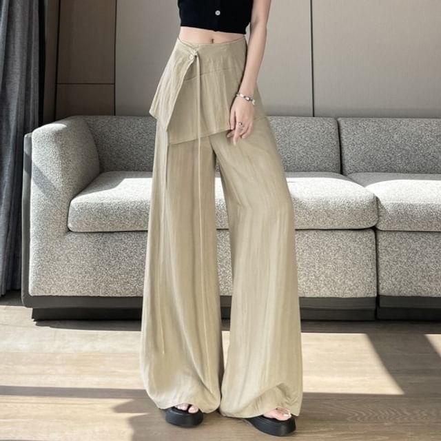 Set: High Waist Plain Wide Leg Pants + Wrap Skirt