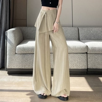 Set: High Waist Plain Wide Leg Pants + Wrap Skirt