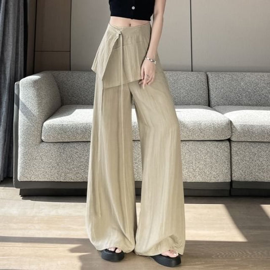 Set: High Waist Plain Wide Leg Pants + Wrap Skirt