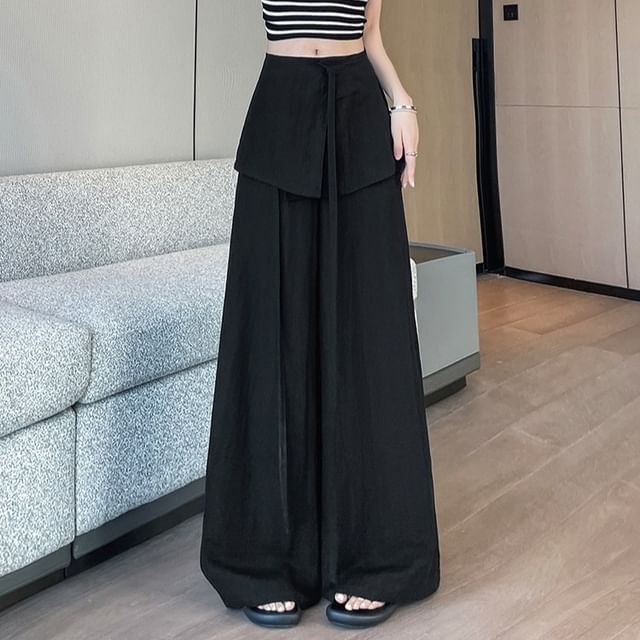 Set: High Waist Plain Wide Leg Pants + Wrap Skirt