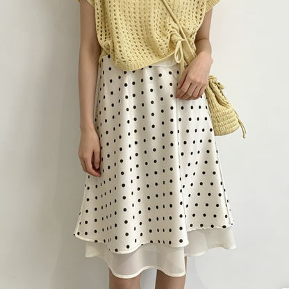 Mid Rise Polka Dot Satin A-Line Skirt
