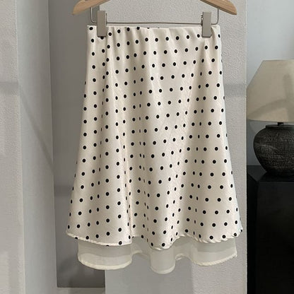 Mid Rise Polka Dot Satin A-Line Skirt