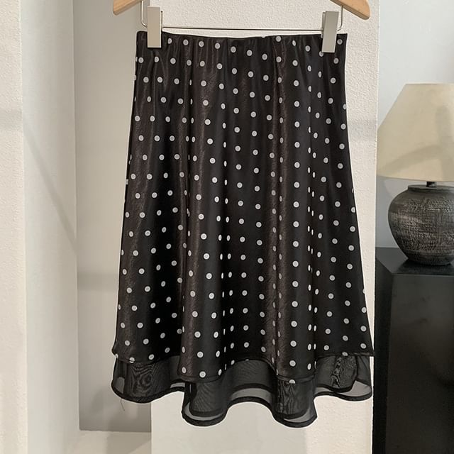 Mid Rise Polka Dot Satin A-Line Skirt