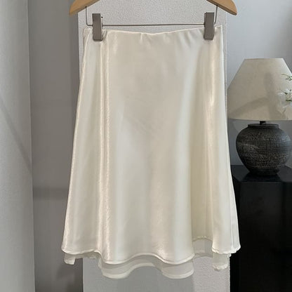 Mid Rise Polka Dot Satin A-Line Skirt