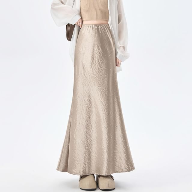 High Waist Rhinestone Mermaid Maxi Skirt