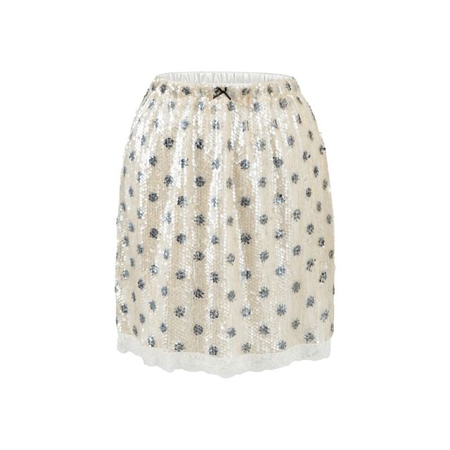 Mid Rise Sequined Dotted Mini A-Line Skirt