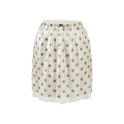 Mid Rise Sequined Dotted Mini A-Line Skirt