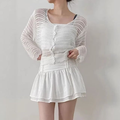 High Waist Plain Ruched Mini Layered A-Line Skirt
