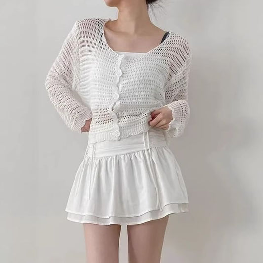 High Waist Plain Ruched Mini Layered A-Line Skirt