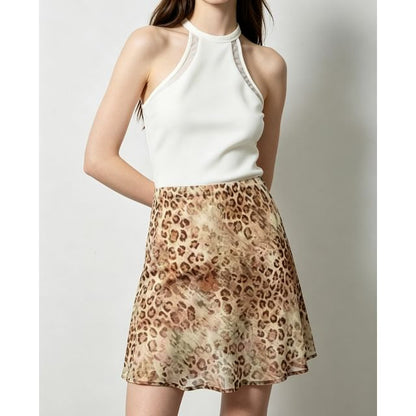 High waist Leopard Print Sheer Mini A-Line Skirt