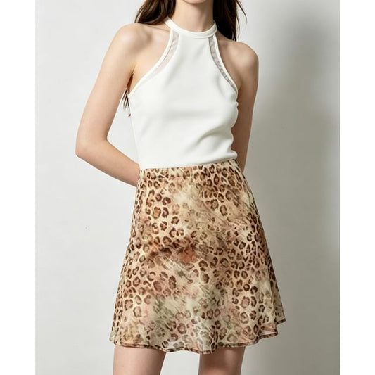 High waist Leopard Print Sheer Mini A-Line Skirt