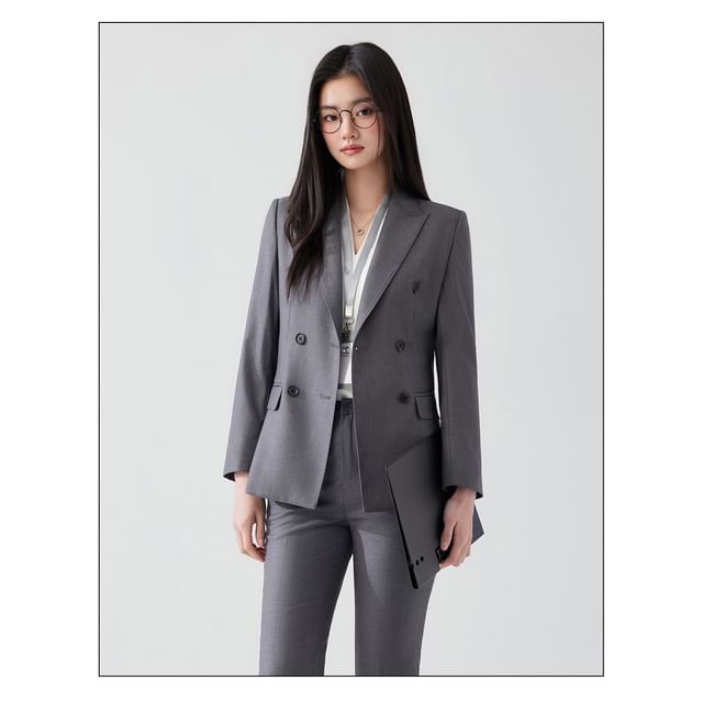 Double Breasted Plain Blazer / Mini Pleated Skirt / Set