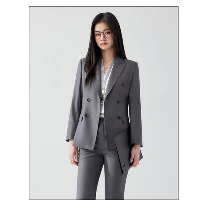 Double Breasted Plain Blazer / Mini Pleated Skirt / Set