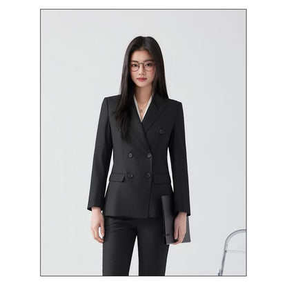 Double Breasted Plain Blazer / Mini Pleated Skirt / Set