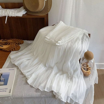 Mid Rise Plain Midi Pleated Skirt