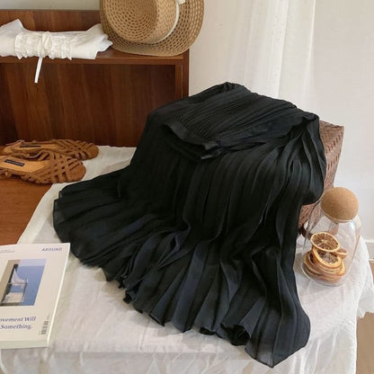 Mid Rise Plain Midi Pleated Skirt