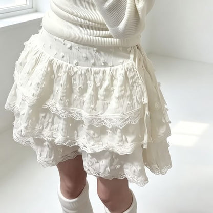 High Waist Plain Tiered Mini A-Line Skirt