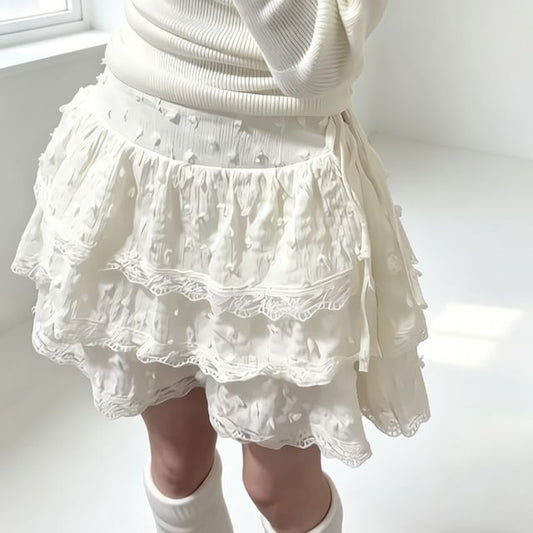 High Waist Plain Tiered Mini A-Line Skirt